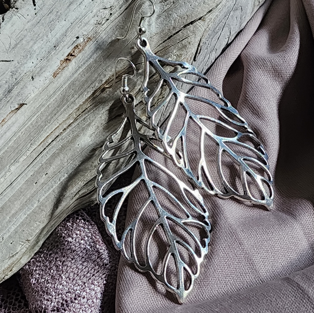 Lightweight Earrings Large Silver Leaf Tropical Boho Hypoallergenic Jewel 35$